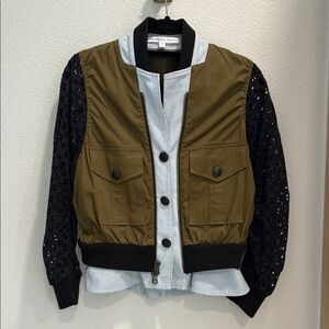 VERONICA BEARD Olive and Black Eyelet Sleeve Jacket